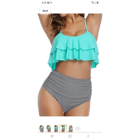 New Small Greenish Blue 2pc Tempt Me Ruffle High-Waist Ruched Bikini Swi… - Picture 4 of 10
